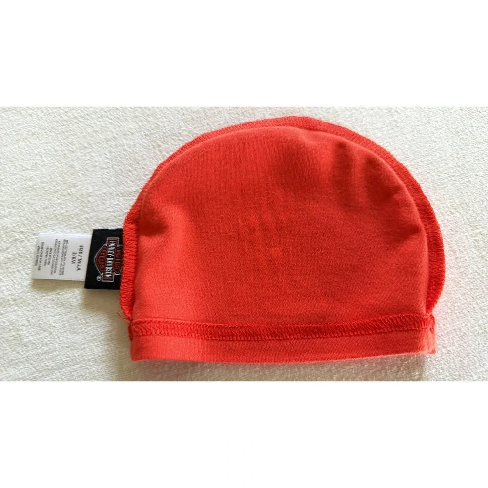 Harley-Davidson Baby Orange Knit Beanie Hat #1 Logo 3/6M 2501113